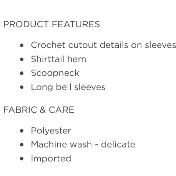 NWT 🌹 CROCHET BELL SLEEVE BLOUSE TOP Size 2X - Picture 3 of 4